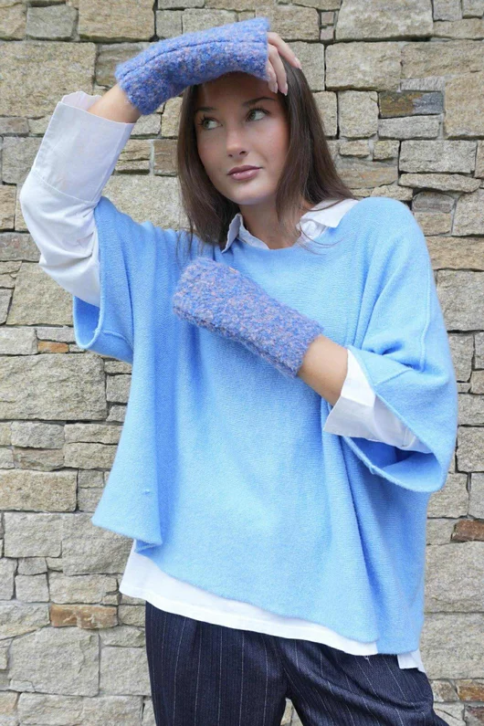 Boucle Fingerless Gloves Blue Melange 